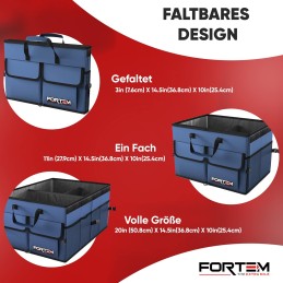 FORTEM Kofferraum Organizer, Kofferraumtasche, Zusammenklappbarer Auto Organizer Kofferraum mit Fächern, Rutschfester Boden,