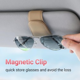 Sunglass Holder for Car Visor Sunglasses Clip Magnetic Leather Glasses Eyeglass Holder Truck Interior Car Accessories for Woman