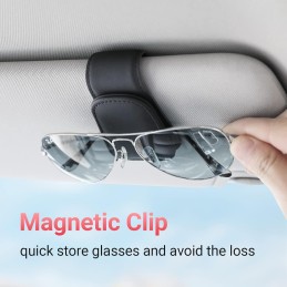 Sunglass Holder for Car Visor Sunglasses Clip Magnetic Leather Glasses Eyeglass Holder Truck Interior Car Accessories for Woman