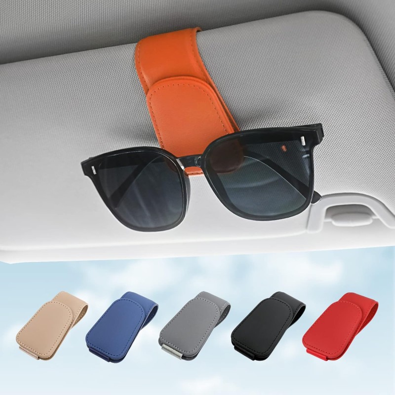 Sunglass Holder for Car Visor Sunglasses Clip Magnetic Leather Glasses Eyeglass Holder Truck Interior Car Accessories for Woman