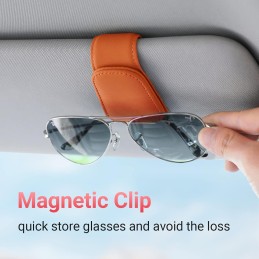 Sunglass Holder for Car Visor Sunglasses Clip Magnetic Leather Glasses Eyeglass Holder Truck Interior Car Accessories for Woman