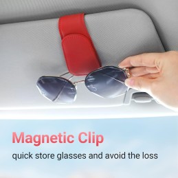 Sunglass Holder for Car Visor Sunglasses Clip Magnetic Leather Glasses Eyeglass Holder Truck Interior Car Accessories for Woman