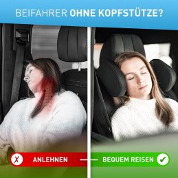 FLIPLINE Kopfstütze Auto Kinder Weiße Nähte Bequemes Reisefeeling für Kinder & Erwachsene - Installation in 2 Minuten ohne