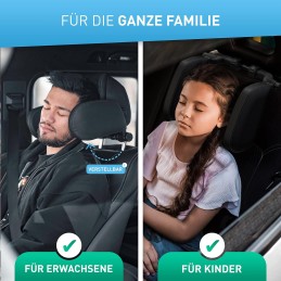 FLIPLINE Kopfstütze Auto Kinder Weiße Nähte Bequemes Reisefeeling für Kinder & Erwachsene - Installation in 2 Minuten ohne