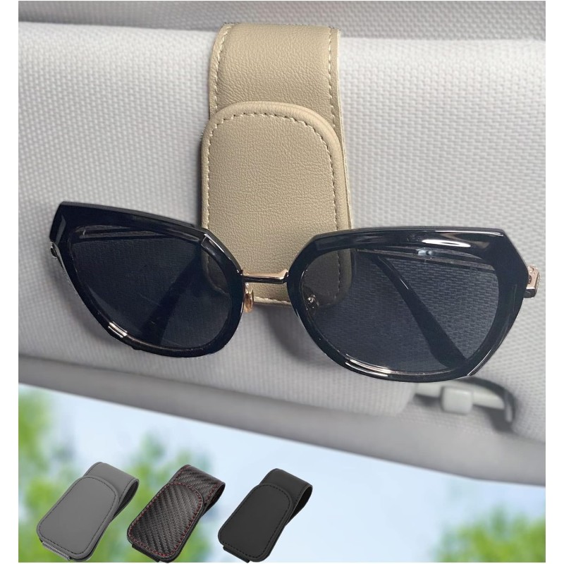 Magnetic Leather Sunglass Holder for Car, Sunglasses Clip for Car Visor, Auto Interior Accessories Universal for Different Size