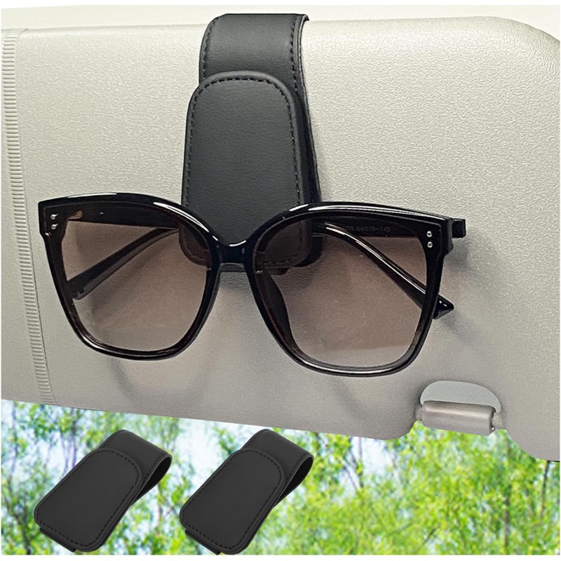 Magnetic Leather Sunglass Holder for Car, Sunglasses Clip for Car Visor, Auto Interior Accessories Universal for Different Size