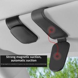 Magnetic Leather Sunglass Holder for Car, Sunglasses Clip for Car Visor, Auto Interior Accessories Universal for Different Size