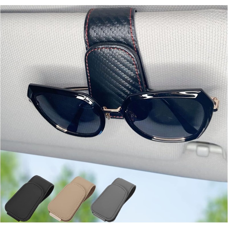 Magnetic Leather Sunglass Holder for Car, Sunglasses Clip for Car Visor, Auto Interior Accessories Universal for Different Size
