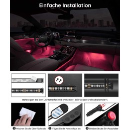 Govee LED Innenbeleuchtung Auto, 4pcs 48 Strip, Upgrade Zwei-Linien-Design, Wasserdicht Beleuchtung APP Steuerbare Mehrfarbig