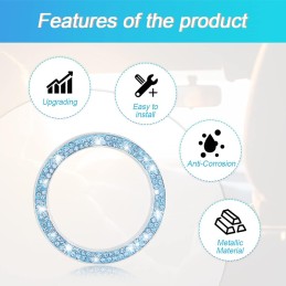 AUKEPO Car Bling Crystal Rhinestone Engine Start Ring Decals, 2 Pack Car Push Start Button Cover/Sticker, Key Ignition Knob