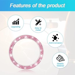 AUKEPO Car Bling Crystal Rhinestone Engine Start Ring Decals, 2 Pack Car Push Start Button Cover/Sticker, Key Ignition Knob
