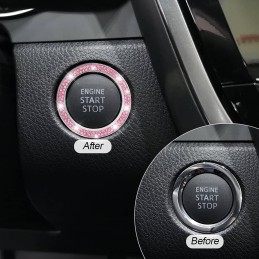 AUKEPO Car Bling Crystal Rhinestone Engine Start Ring Decals, 2 Pack Car Push Start Button Cover/Sticker, Key Ignition Knob