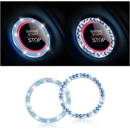 AUKEPO Car Bling Crystal Rhinestone Engine Start Ring Decals, 2 Pack Car Push Start Button Cover/Sticker, Key Ignition Knob