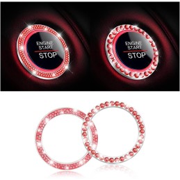 AUKEPO Car Bling Crystal Rhinestone Engine Start Ring Decals, 2 Pack Car Push Start Button Cover/Sticker, Key Ignition Knob