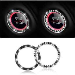 AUKEPO Car Bling Crystal Rhinestone Engine Start Ring Decals, 2 Pack Car Push Start Button Cover/Sticker, Key Ignition Knob