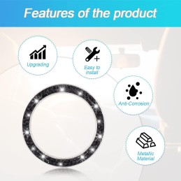 AUKEPO Car Bling Crystal Rhinestone Engine Start Ring Decals, 2 Pack Car Push Start Button Cover/Sticker, Key Ignition Knob