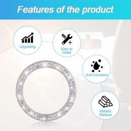 AUKEPO Car Bling Crystal Rhinestone Engine Start Ring Decals, 2 Pack Car Push Start Button Cover/Sticker, Key Ignition Knob