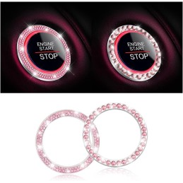 AUKEPO Car Bling Crystal Rhinestone Engine Start Ring Decals, 2 Pack Car Push Start Button Cover/Sticker, Key Ignition Knob