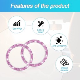 AUKEPO Car Bling Crystal Rhinestone Engine Start Ring Decals, 2 Pack Car Push Start Button Cover/Sticker, Key Ignition Knob