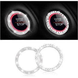 AUKEPO Car Bling Crystal Rhinestone Engine Start Ring Decals, 2 Pack Car Push Start Button Cover/Sticker, Key Ignition Knob
