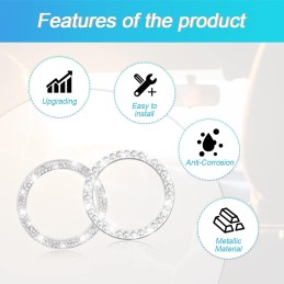 AUKEPO Car Bling Crystal Rhinestone Engine Start Ring Decals, 2 Pack Car Push Start Button Cover/Sticker, Key Ignition Knob