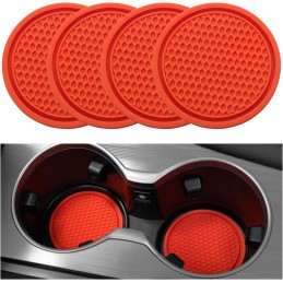 SINGARO Car Cup Coaster, 4PCS Universal Non-Slip Cup Holders Embedded in Ornaments Coaster, Car Interior Accessories, Red