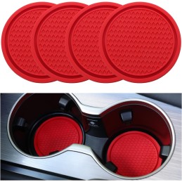 SINGARO Car Cup Coaster, 4PCS Universal Non-Slip Cup Holders Embedded in Ornaments Coaster, Car Interior Accessories, Red