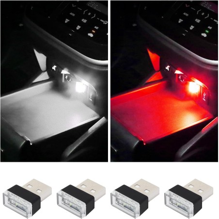 4 PCS USB LED Car Interior Atmosphere Lamp, Plug-in USB Decor Night Light, Portable Auto Ambient Lighting Kit, Universal Vehicle