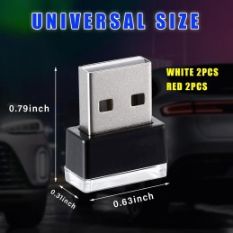 4 PCS USB LED Car Interior Atmosphere Lamp, Plug-in USB Decor Night Light, Portable Auto Ambient Lighting Kit, Universal Vehicle