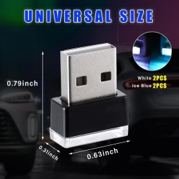 4 PCS USB LED Car Interior Atmosphere Lamp, Plug-in USB Decor Night Light, Portable Auto Ambient Lighting Kit, Universal Vehicle