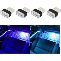 4 PCS USB LED Car Interior Atmosphere Lamp, Plug-in USB Decor Night Light, Portable Auto Ambient Lighting Kit, Universal Vehicle