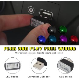 4 PCS USB LED Car Interior Atmosphere Lamp, Plug-in USB Decor Night Light, Portable Auto Ambient Lighting Kit, Universal Vehicle