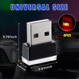 4 PCS USB LED Car Interior Atmosphere Lamp, Plug-in USB Decor Night Light, Portable Auto Ambient Lighting Kit, Universal Vehicle