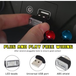 4 PCS USB LED Car Interior Atmosphere Lamp, Plug-in USB Decor Night Light, Portable Auto Ambient Lighting Kit, Universal Vehicle