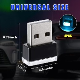4 PCS USB LED Car Interior Atmosphere Lamp, Plug-in USB Decor Night Light, Portable Auto Ambient Lighting Kit, Universal Vehicle