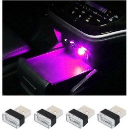 4 PCS USB LED Car Interior Atmosphere Lamp, Plug-in USB Decor Night Light, Portable Auto Ambient Lighting Kit, Universal Vehicle
