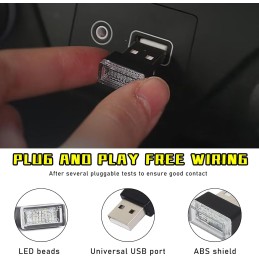 4 PCS USB LED Car Interior Atmosphere Lamp, Plug-in USB Decor Night Light, Portable Auto Ambient Lighting Kit, Universal Vehicle