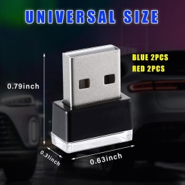 4 PCS USB LED Car Interior Atmosphere Lamp, Plug-in USB Decor Night Light, Portable Auto Ambient Lighting Kit, Universal Vehicle
