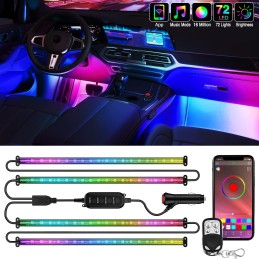 Nilight 48 LEDs DC 5V Multicolor Music Car Strip Light Under Dash Lighting Kit with Sound Active Function and Wireless Remote