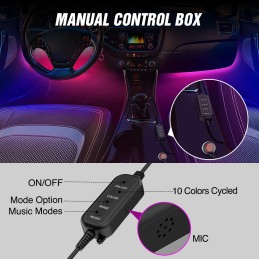 Nilight 48 LEDs DC 5V Multicolor Music Car Strip Light Under Dash Lighting Kit with Sound Active Function and Wireless Remote