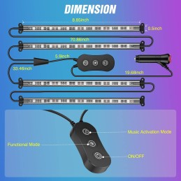 Nilight 48 LEDs DC 5V Multicolor Music Car Strip Light Under Dash Lighting Kit with Sound Active Function and Wireless Remote