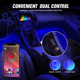 Nilight 48 LEDs DC 5V Multicolor Music Car Strip Light Under Dash Lighting Kit with Sound Active Function and Wireless Remote