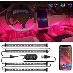 Nilight 48 LEDs DC 5V Multicolor Music Car Strip Light Under Dash Lighting Kit with Sound Active Function and Wireless Remote