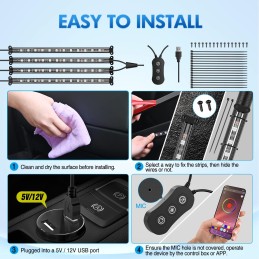 Nilight 48 LEDs DC 5V Multicolor Music Car Strip Light Under Dash Lighting Kit with Sound Active Function and Wireless Remote