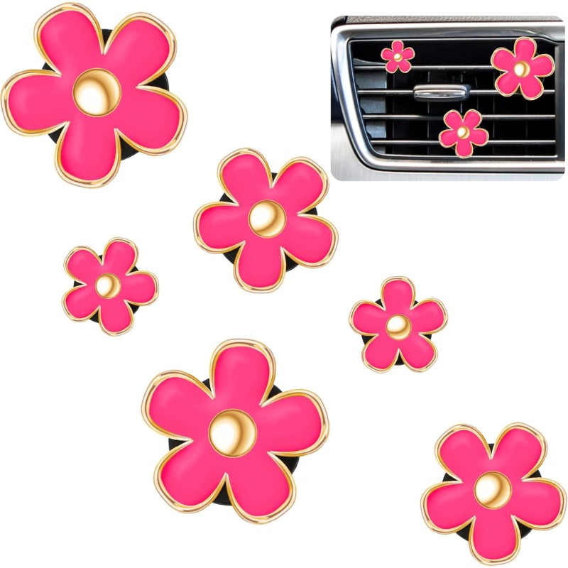 Frienda 6 Pcs Daisy Flower Air Vent Clip Air Freshener Outlet Clip Car Air Conditioning Clip Charm Car Inter Decor(Red, Pink,