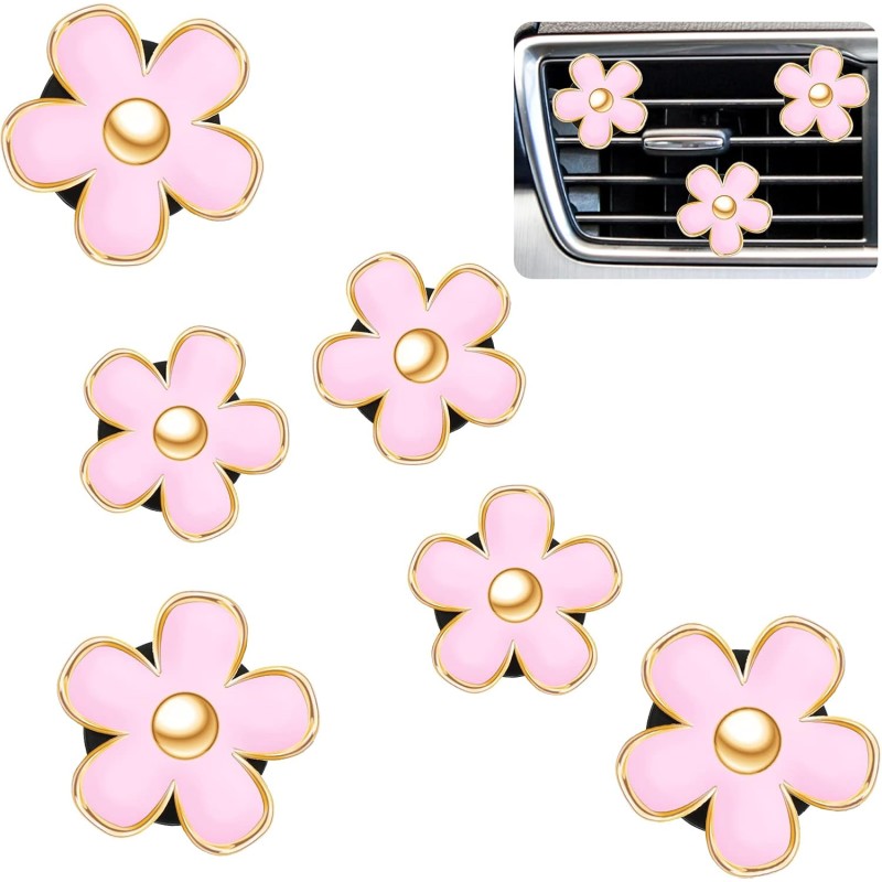 Frienda 6 Pcs Daisy Flower Air Vent Clip Air Freshener Outlet Clip Car Air Conditioning Clip Charm Car Inter Decor(Red, Pink,