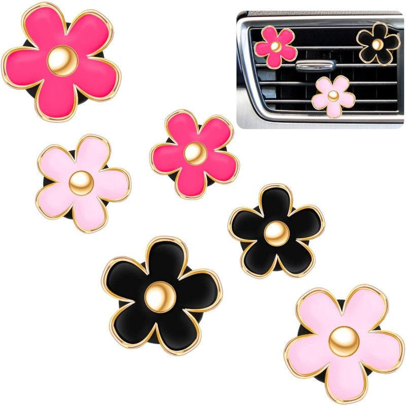 Frienda 6 Pcs Daisy Flower Air Vent Clip Air Freshener Outlet Clip Car Air Conditioning Clip Charm Car Inter Decor(Red, Pink,