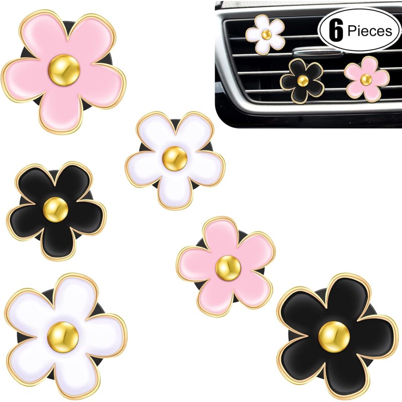 Frienda 6 Pcs Daisy Flower Air Vent Clip Air Freshener Outlet Clip Car Air Conditioning Clip Charm Car Inter Decor(Red, Pink,