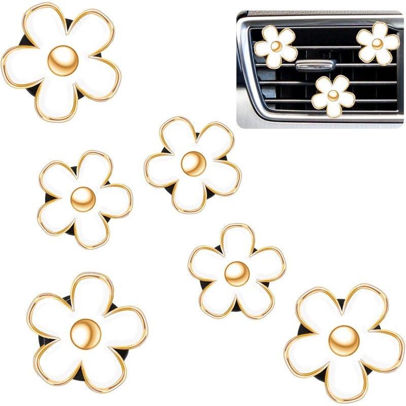 Frienda 6 Pcs Daisy Flower Air Vent Clip Air Freshener Outlet Clip Car Air Conditioning Clip Charm Car Inter Decor(Red, Pink,