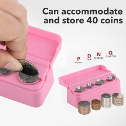 SINGARO Coin Holder for Car, Coin Change Organizer Compatible with Coins of Different Sizes, Dash-Mounted Holder Suitable for